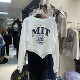 Autumn Irregular Design Women's Long Sleeve Top Letter Printing Age - reducing Slim Short T-shirt - Zeprah