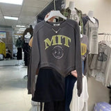 Autumn Irregular Design Women's Long Sleeve Top Letter Printing Age - reducing Slim Short T-shirt - Zeprah