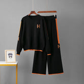 Autumn New Casual Fashion Set Round Neck Top + Wide Leg Pants Two - Piece Knitted Set for Women - Zeprah