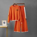 Autumn New Casual Fashion Set Round Neck Top + Wide Leg Pants Two - Piece Knitted Set for Women - Zeprah