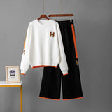 Autumn New Casual Fashion Set Round Neck Top + Wide Leg Pants Two - Piece Knitted Set for Women - Zeprah