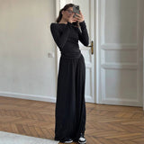 Autumn New Cozy Casual Women's Home Wear Set Solid Color Long Sleeve Knitting T-Shirt with Loose Pants Loungewear - Zeprah