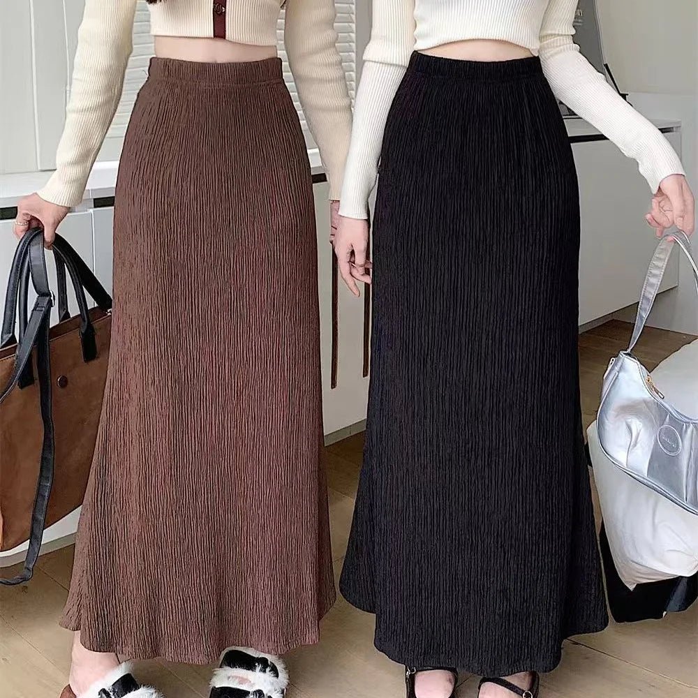 Autumn New Women's High Waist Ruffled A - Line Mermaid Hem Maxi Skirt Lazy Style Casual Slim - Fit Long Skirt for Wholesale - Zeprah