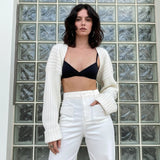 Autumn Winter Hot White Short Cropped Sweater Oversized Open Front Shirt/Blouse Women Sophisticated Minimalist - Zeprah