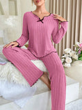 Autumn Winter Women's Elastic Waist Breathable Long Sleeve V - neck Pajamas Set - Zeprah