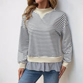 Autumn Women's Casual Date Commuting Half High Collar Loose Striped Sweatshirt - Zeprah
