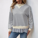 Autumn Women's Casual Date Commuting Half High Collar Loose Striped Sweatshirt - Zeprah