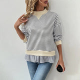 Autumn Women's Casual Date Commuting Half High Collar Loose Striped Sweatshirt - Zeprah