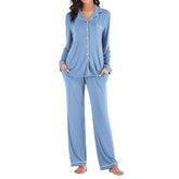 Autumn Women's Satin Casual Pajama Set with Elastic Waist Long Sleeves Full Length Breathable - Zeprah