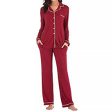 Autumn Women's Satin Casual Pajama Set with Elastic Waist Long Sleeves Full Length Breathable - Zeprah