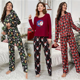 Autumn/Winter Women's Loungewear Milk Silk Long - Sleeve Satin Pajamas Breathable Solid Pattern Front - Zeprah