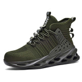 Safety Toe High-Top Breathable Sneakers Lace-Up Arch Ergonomic Support Anti-Slip Outdoor Wear Olive Green Winter