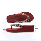 Handcrafted Crystal Rhinestone Summer Beach Wedge Flip Flops for Ladies