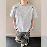 Men Embossed Letter Crew Neck T Shirt Shoulder Stitch Detail Loose Oversized Casual Street Short Sleeve Tee