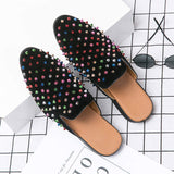 Colorful Spike Rivet Men Casual Slippers Fancy Slip on Durable Half Loafers Shoes