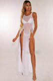 New European & American Style Sexy : Sheer Mesh See-Through High Slit Maxi Dress