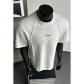 Summer Men's Deconstructed T-shirt Button Detail Oversized Streetwear Short Sleeve Tee