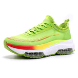 Neon Green Carbon Fiber Mesh Sneakers with Rainbow Gradient Design and Double air Cushioned Sole for Shock Absorbing comfort