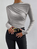 Solid Ruching Long Sleeve Base Shirt Best Sale Long-sleeved Top Slim-fit Base Top