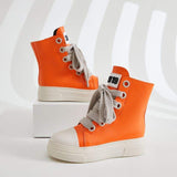 Chaussures Pour Femmes En Gros Shoelace Chaussures Outdoor Casual Boots Fashion High Top PU Leather Ladies Platform Sneakers
