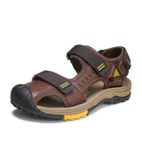 Genuine Leather Top Quality Toe-Cover Comfortable Band Strap Casual Slip on Summer Sandals Shoes for Men