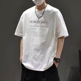 Men's Oversized Casual T-Shirt with Textured Letter Detail, Crew Neck Tee