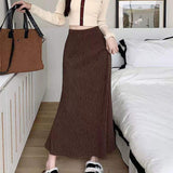 Autumn New Women's High Waist Ruffled A-Line Mermaid Hem Maxi Skirt Lazy Style Casual Slim-Fit Long Skirt for Wholesale