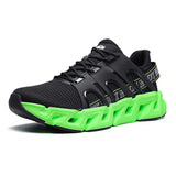 Mens Mesh Running Shoes with a Structured Side Cage and a Unique Sculptural Geometric Orange Hollow Sole for Ultimate Comfort