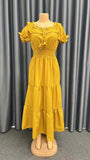 Women Off Shoulder Ruffle Puff Sleeve Maxi Dress Smocked Waist Tiered Flowy Long Dress Summer Holiday Casual Wedding Guest Dress
