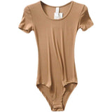 Round Neck Short Sleeve Women's Bodysuit Jumpsuit