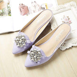 Elegant Rhinestone Embellished Women’s Loafer Mules- Slip-on Pointed Toe Flat Slides