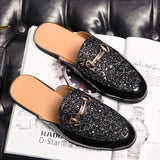 Men's Fashion Glitter Patent Pu Mules Backless Slip on Style With Decorative Metal Buckle for Night Out Parties