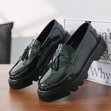 Luxury Men's PU Leather Dress Loafers Slip-On Office and Driving Shoes Height Increasing Thick Sole Chunky Tassel Loafers