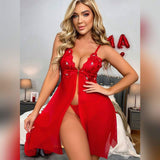 Sexy Lace Backless Slit Mesh Camisole Nightgown Set
