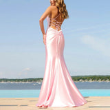 Backless Satin Spaghetti Strap Mermaid Evening Dress - Zeprah