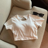 Backless Women's T-shirts Bra Pad Tops for Women Sex Appeal Short - Sleeved Tee - Zeprah