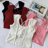 Backless Women's T-shirts Bra Pad Tops for Women Sex Appeal Short - Sleeved Tee - Zeprah