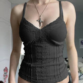 Basic Cropped Camisole | Solid Color Lace Trim Cotton Blend | Stretchy Slim Fit Casual Wear - Zeprah