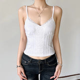 Basic Cropped Camisole | Solid Color Lace Trim Cotton Blend | Stretchy Slim Fit Casual Wear - Zeprah