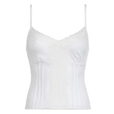 Basic Cropped Camisole | Solid Color Lace Trim Cotton Blend | Stretchy Slim Fit Casual Wear - Zeprah