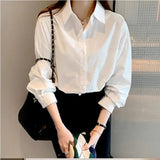 Basic Long - sleeved White Shirt Trendy Bestselling Shirt Turndown Tops for Women - Zeprah