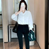 Basic Long - sleeved White Shirt Trendy Bestselling Shirt Turndown Tops for Women - Zeprah