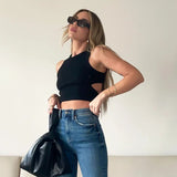 Basic Vest Beauty Back Yoga Tennis Sleeveless Knitted Crop Tops Workout Bra Tank Top Ribbed Backless Camisole - Zeprah