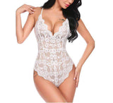 Women's Hot Sexy Floral Embroidered Bodysuit Transparent One Piece with Lace Decoration Cheap Size L