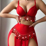 Hollow-out Sexy Maxi Dress Set with Shiny Metallic Embellishments for Women