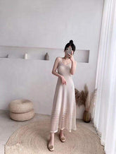 Ice Silk Cami Dress Square Collar Sweater Dresses Spaghetti Strap Dress