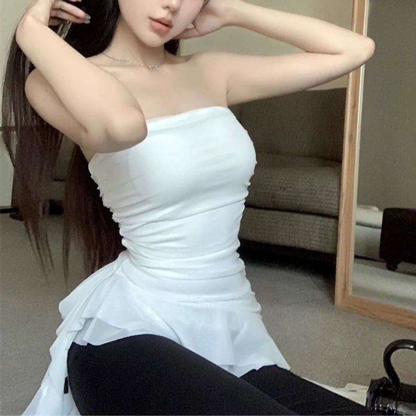 Bestselling Summer Irregular Ruffled Atmosphere Tube Top Vest Women OuterWear Niche Ribbon Wrap Top - Zeprah
