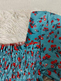 Square Collar Floral Skirt Women's High Waist Floral Dress A-line Dress Elastic Waist Dress