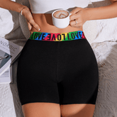 Black Cotton Boyshorts with Rainbow LOVE Logo Waistband | Mid - Rise Comfy Underwear - Zeprah