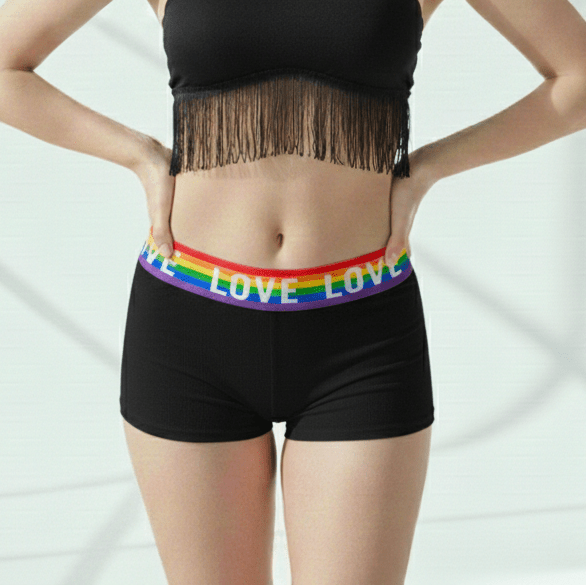 Black Cotton Boyshorts with Rainbow LOVE Logo Waistband | Mid - Rise Comfy Underwear - Zeprah